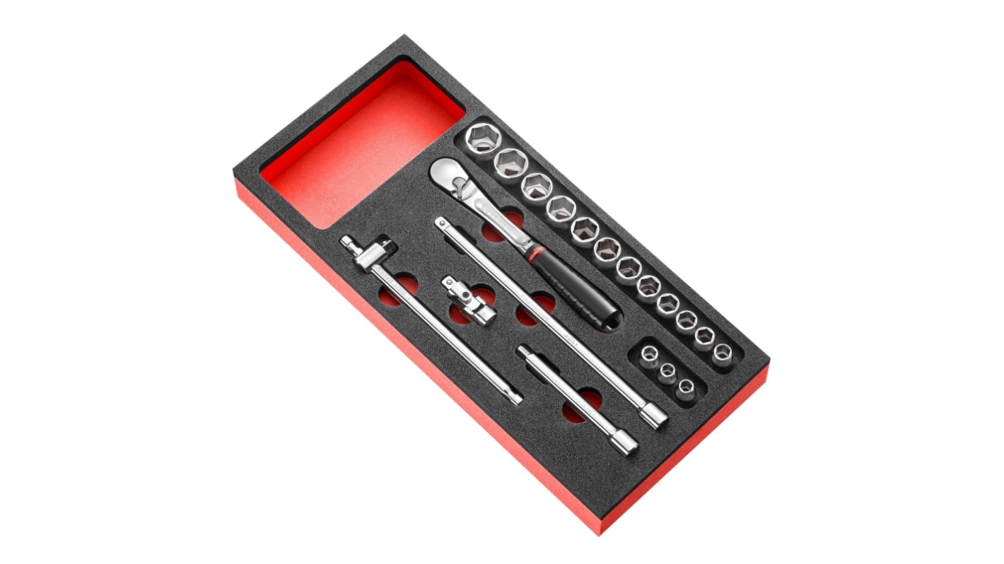 Facom 20-Piece Metric 3/8 in Standard Socket Set with Ratchet, 6 point
