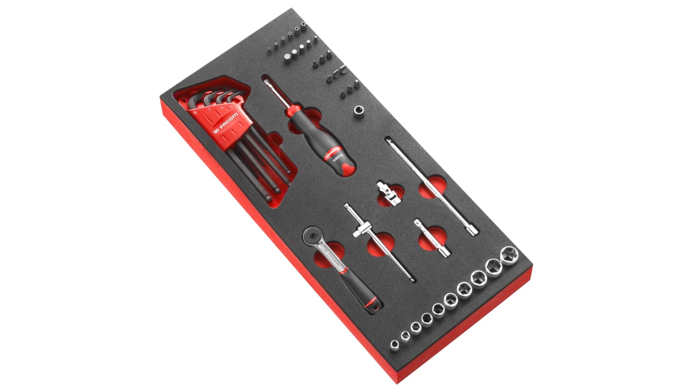 Facom 46-Piece Metric 1/4 in Standard Socket/Allen Key/Bit Set with Ratchet, 6 point
