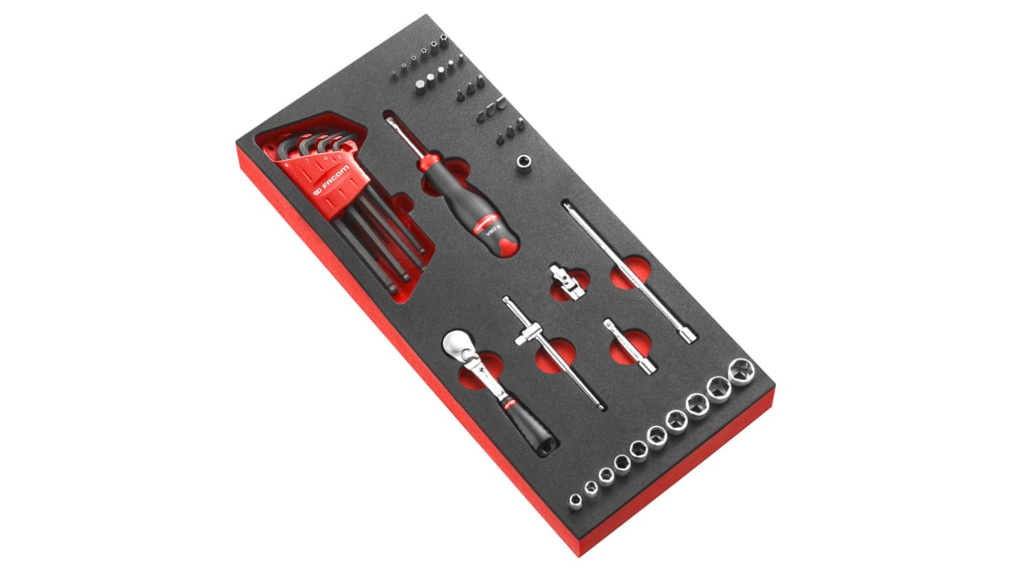 Facom 46-Piece Metric 1/4 in Standard Socket/Allen Key/Bit Set with Ratchet, 6 point