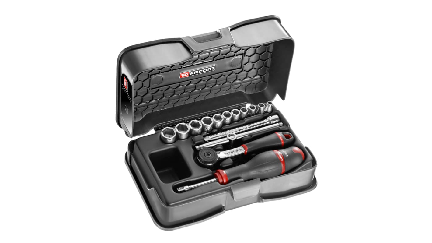 Facom 15-Piece Imperial 1/4 in Standard Socket Set with Ratchet, 6 point