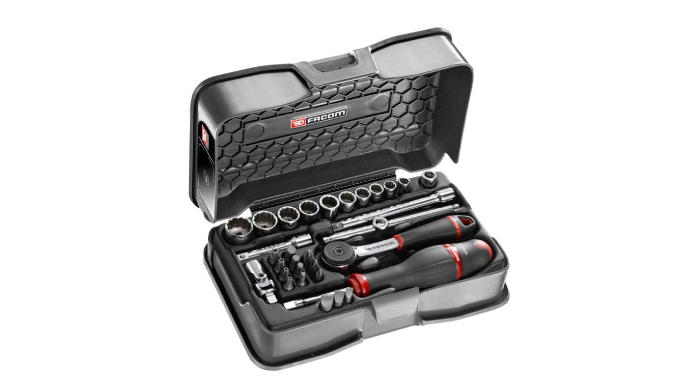 Facom 31-Piece Metric 1/4 in Standard Socket/Bit Set with Ratchet, 12 point