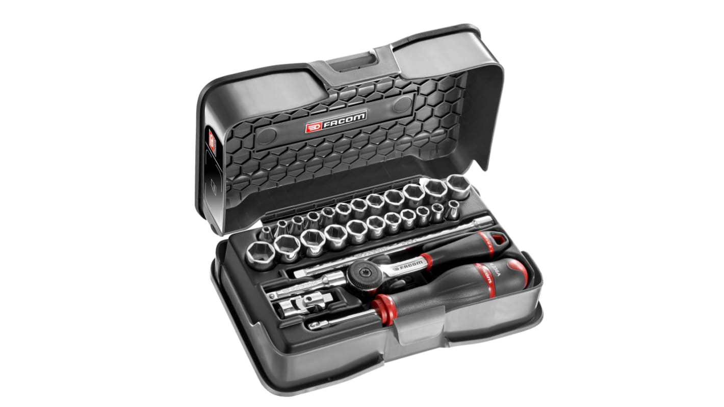 Facom 28-Piece Imperial, Metric 1/4 in Standard Socket Set with Ratchet, 6 point