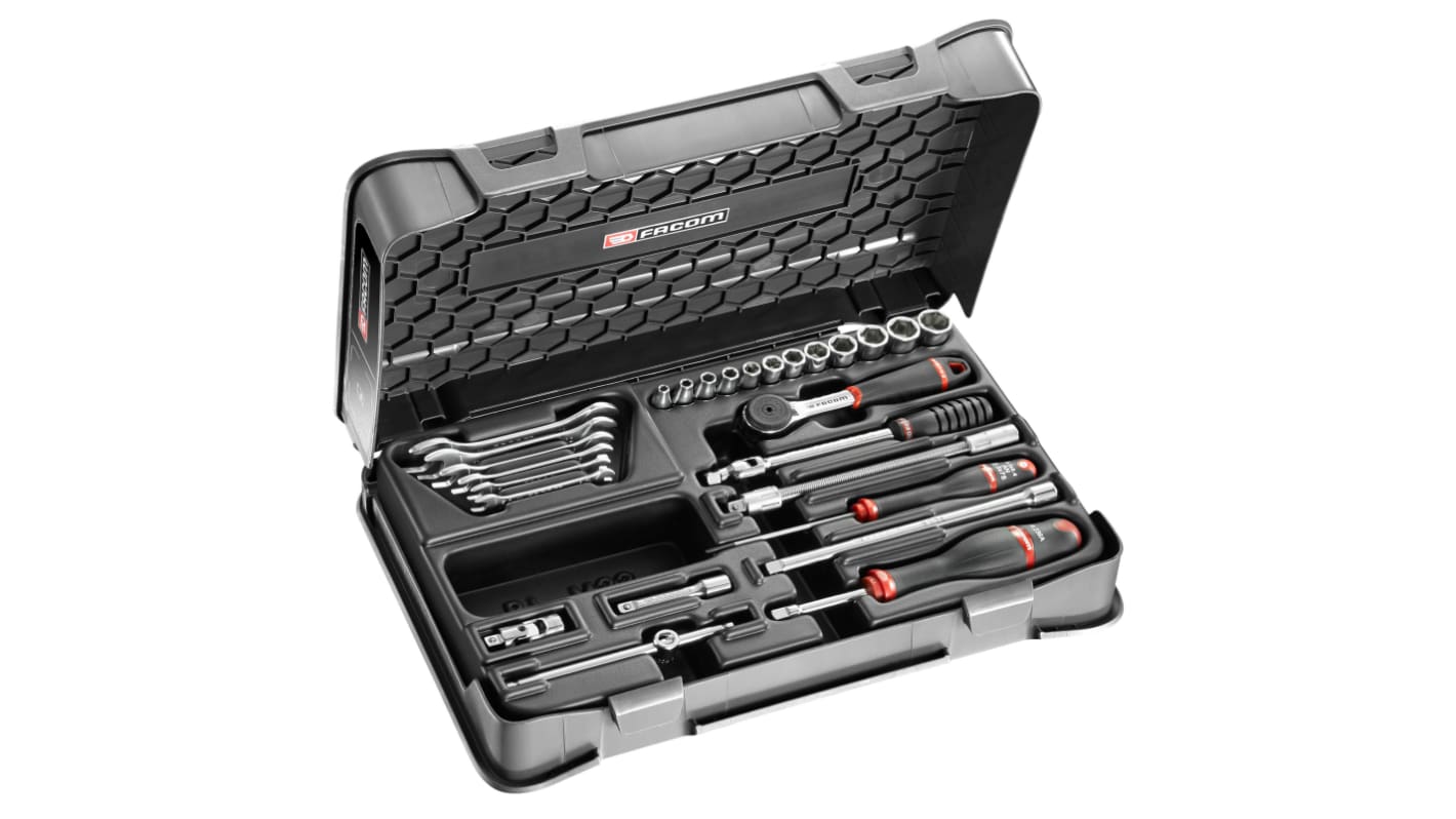 Facom 27-Piece Metric 1/4 in Standard Socket/Spanner Set with Ratchet, 6 point