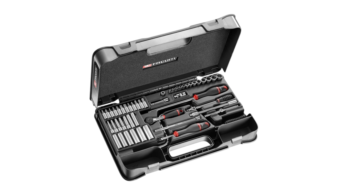 Facom 61-Piece Metric 1/4 in Deep Socket/Standard Socket/Bit Set with Ratchet, 6 point