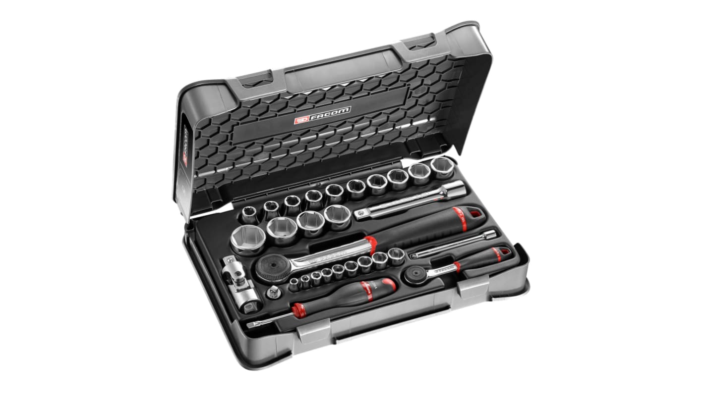 Facom 30-Piece Metric 1/2", 1/4" Standard Socket Set with Ratchet, 6 point