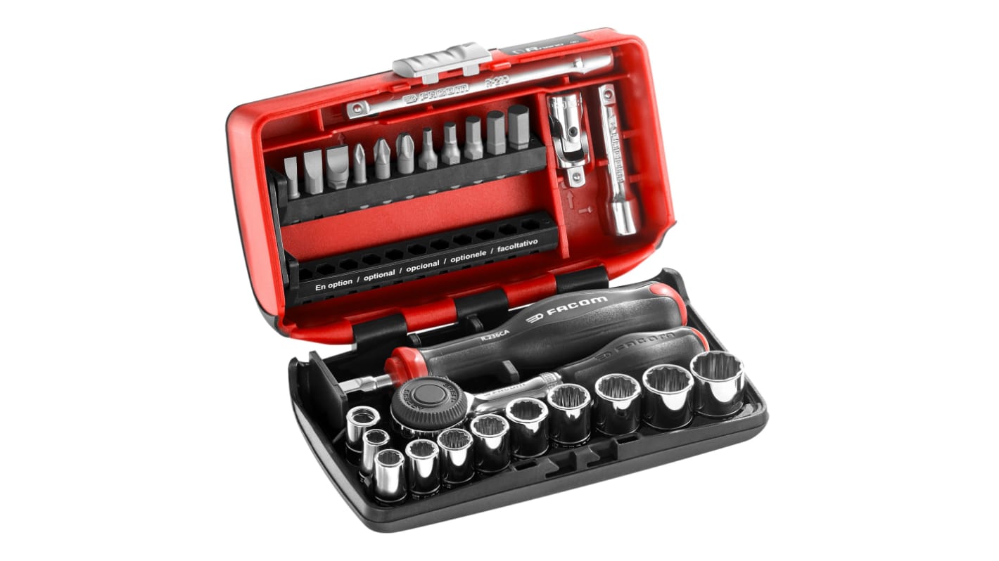 Facom 27-Piece Imperial 1/4 in Standard Socket/Bit Set with Ratchet, 12 point