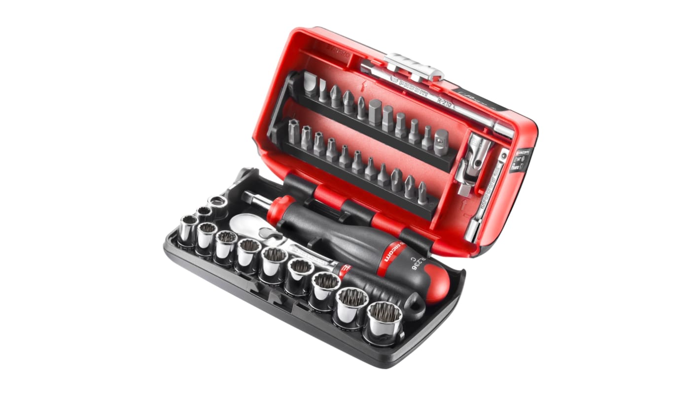 Facom 38-Piece Imperial 1/4 in Standard Socket/Bit Set with Ratchet, 6 point