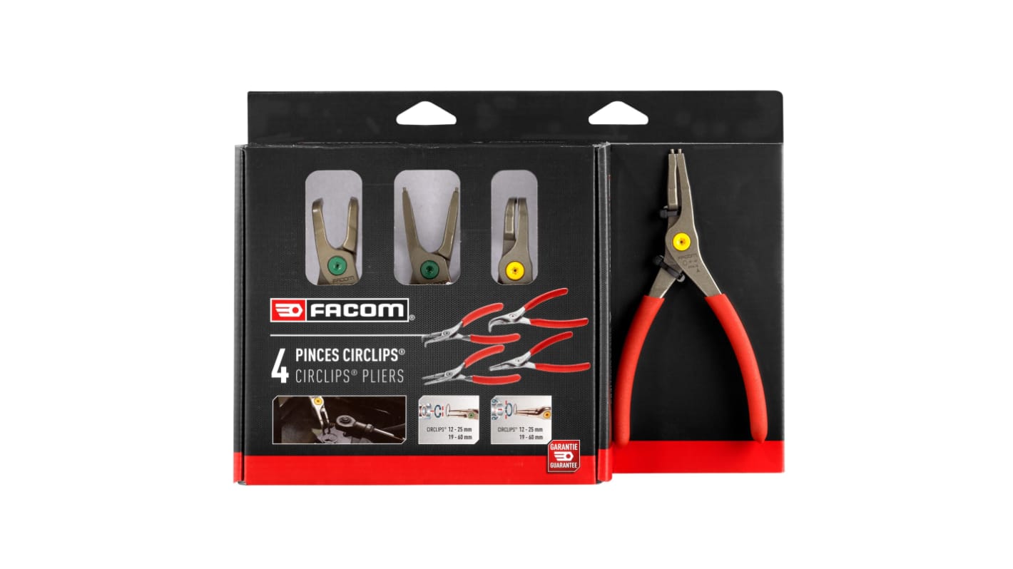 Facom PCJ4PB 4-Piece Circlip Plier Set, 180 mm Overall