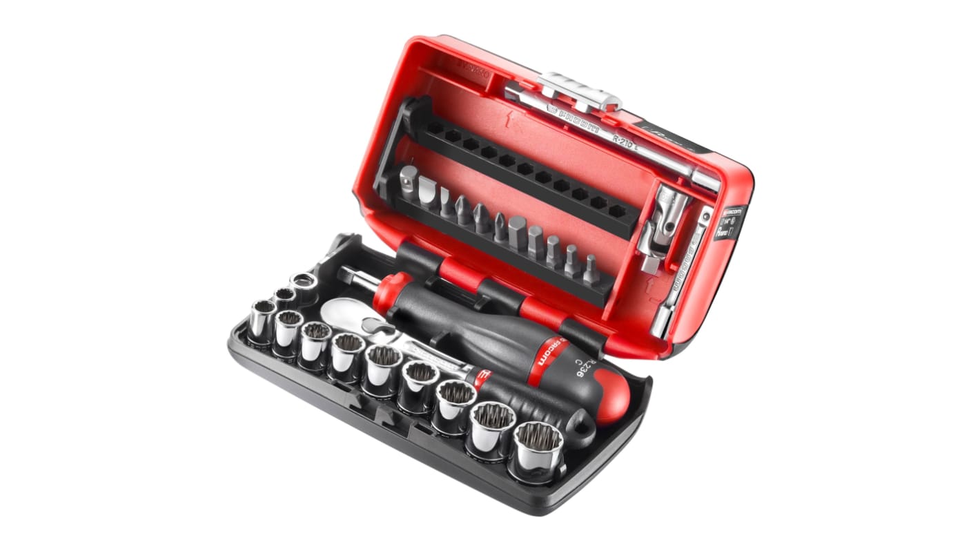 Facom 27-Piece Imperial 1/4 in Standard Socket/Bit Set with Ratchet, 12 point