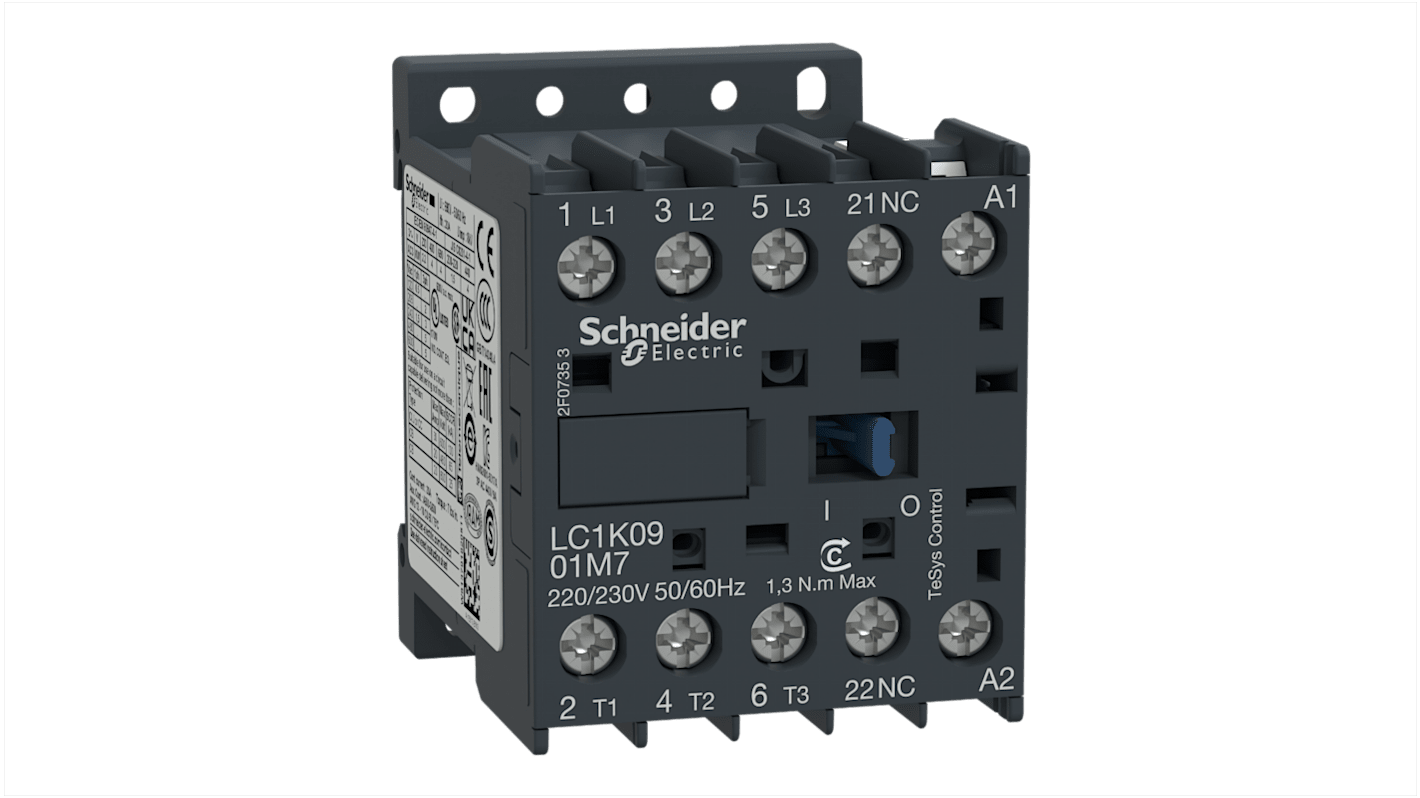 Contactor Schneider Electric TeSys K LC1K de 3 polos, 3 NA, 20 A, bobina 220 V ac, 4 kW