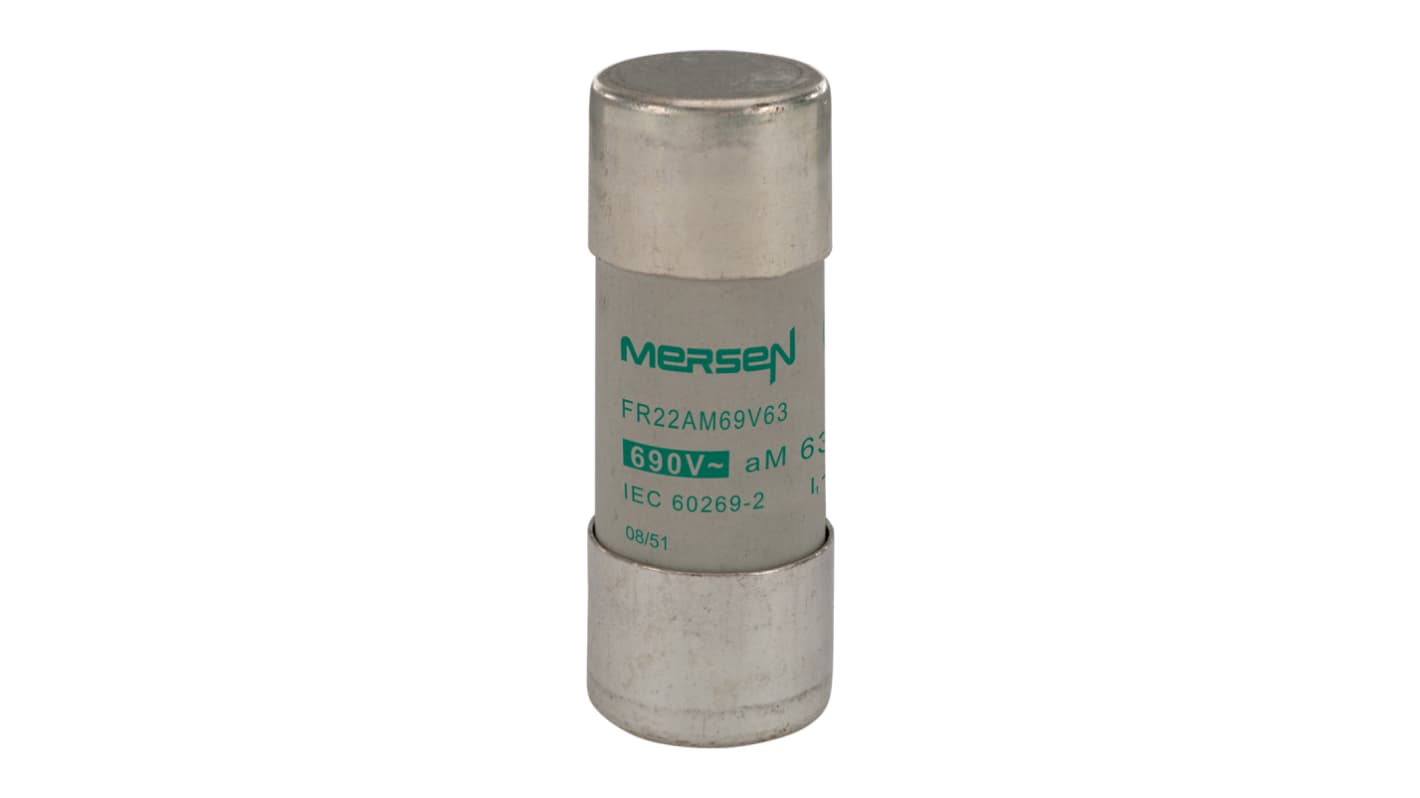 Mersen 63A Ceramic Cartridge Fuse, 22 x 58mm