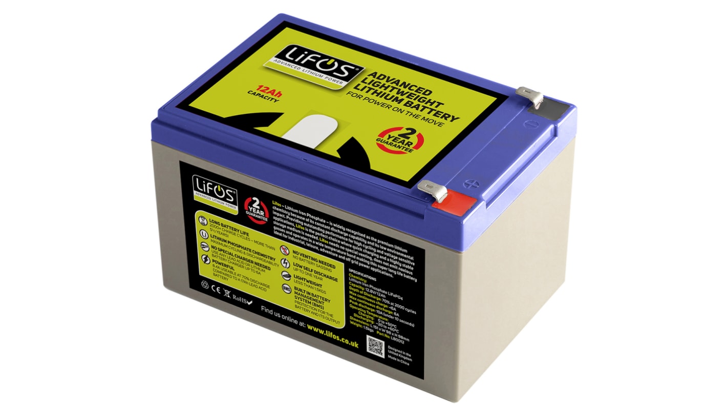 LIFOS LB0012 Lithiumphosphat Akku, 12.8V / 12Ah, F2-Anschluss,  geringe Selbstentladung