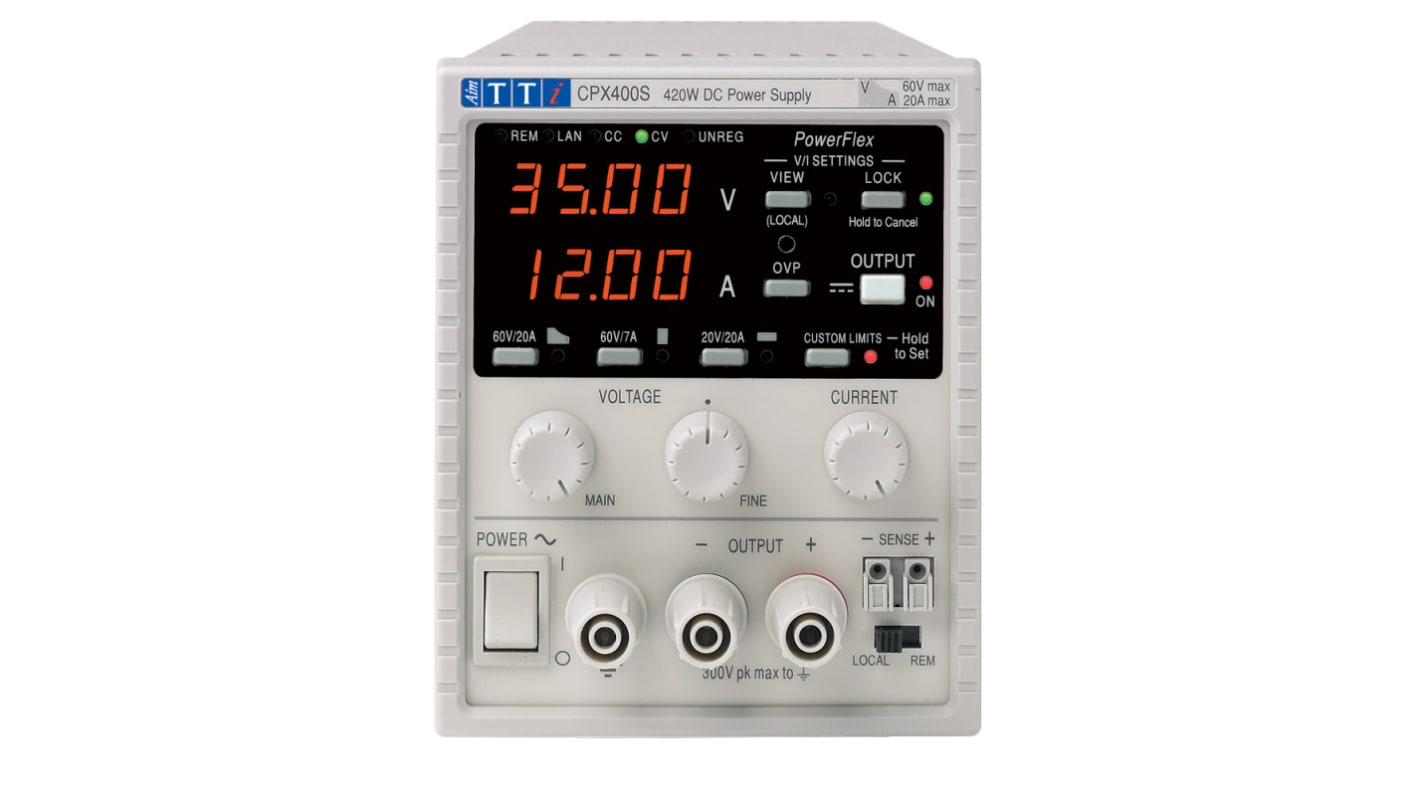 Zasilacz laboratoryjny 0 → 60V 0 → 20A Aim-TTi 420W Zasilacz z automatycznym przełączaniem zakresów