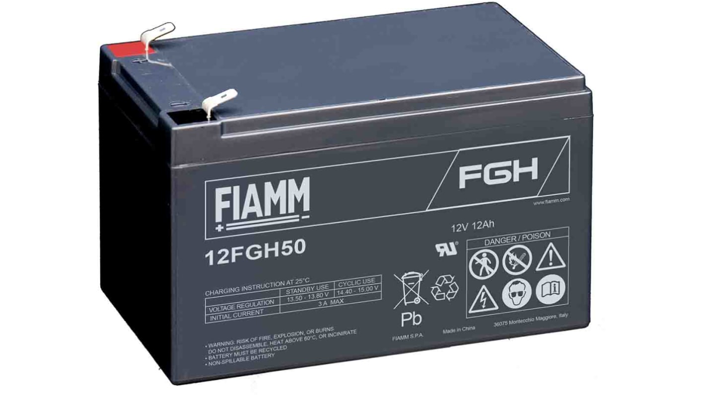 Fiamm 12V Sealed Lead Acid Battery, 12Ah