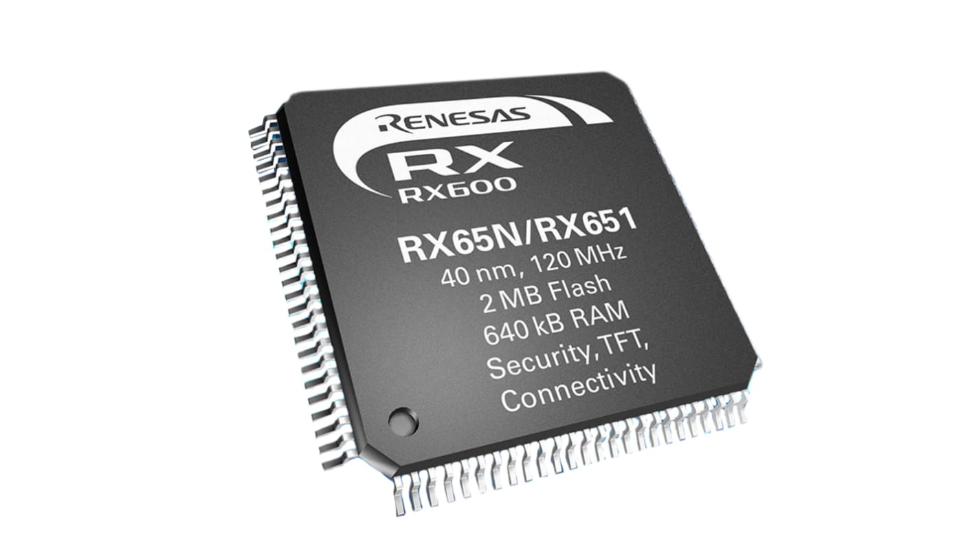 Microcontrôleur, 32bit, 640 kB RAM, 2 Mo, 120MHz, TFBGA 64, série RX65N