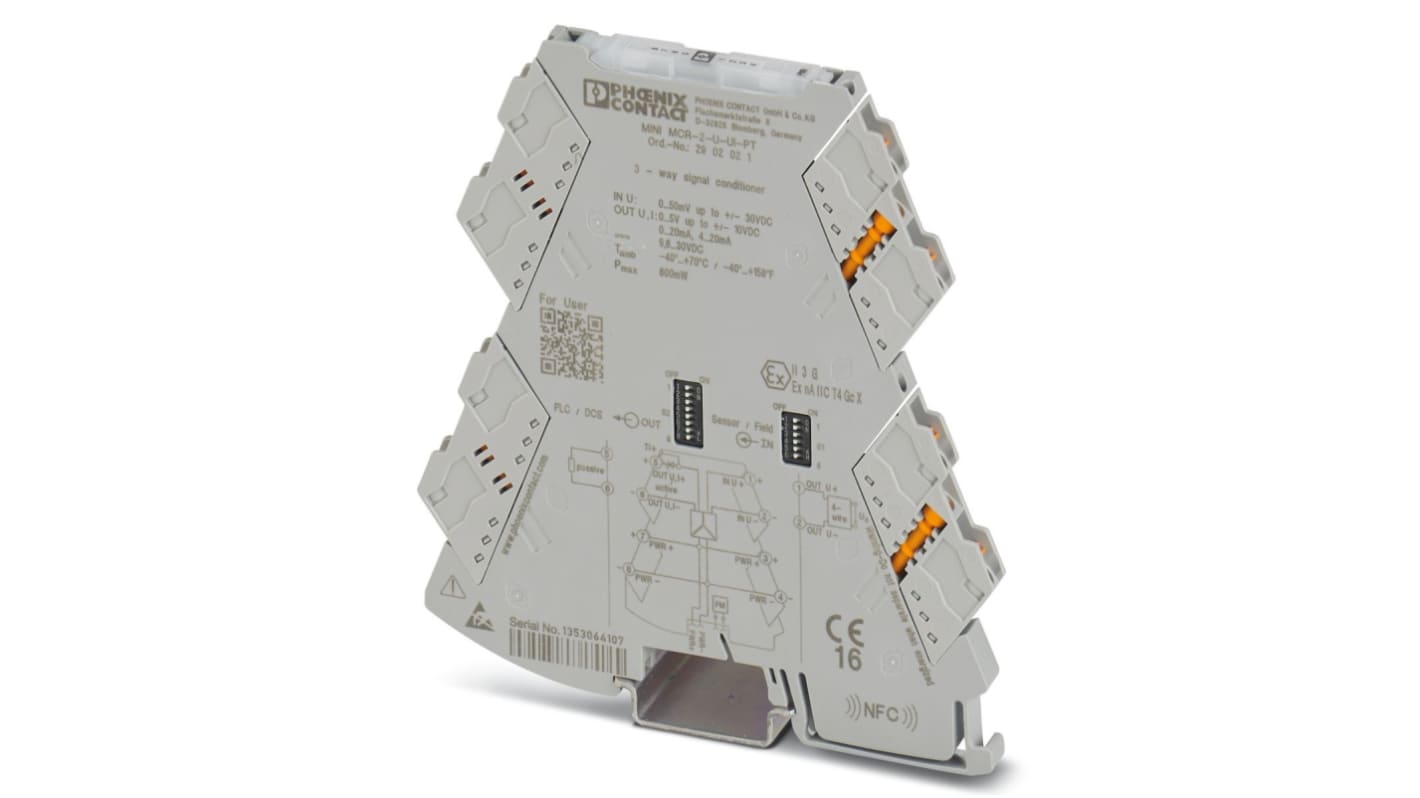 Phoenix Contact 模拟信号转换器, -50 → 50 mV电压输入, -10 V → 10 V, 0(4)mA电流，电压输出, 24V 直流, DIN导轨安装