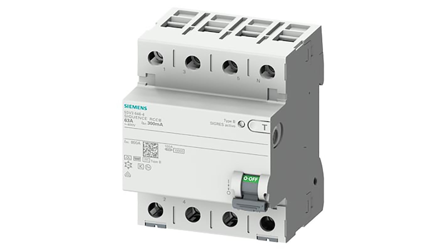 Siemens 5SV3 RCCB, 3P+N Pole, Type B