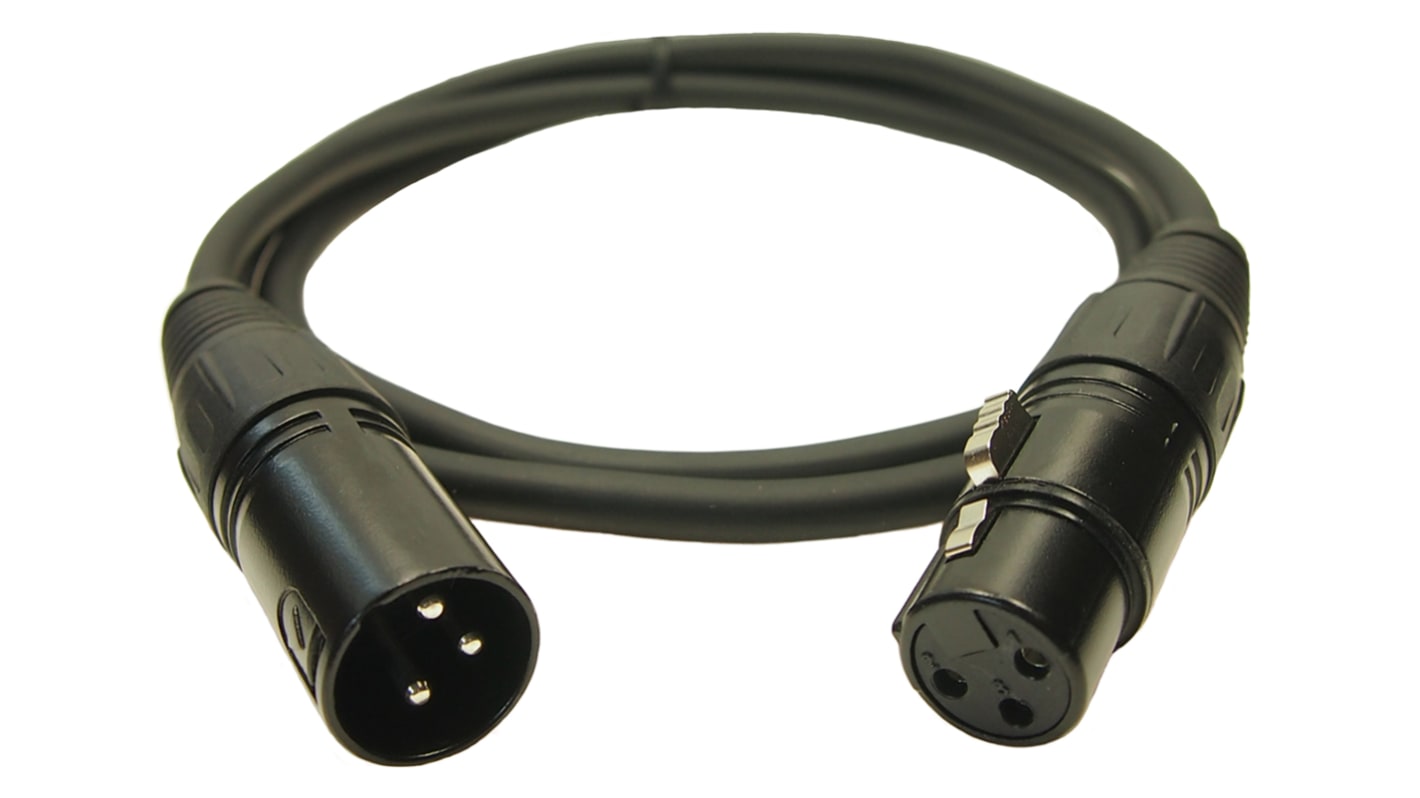 RS PRO Male 3 Pin XLR to Female 3 Pin XLR  Cable, Black, 2m