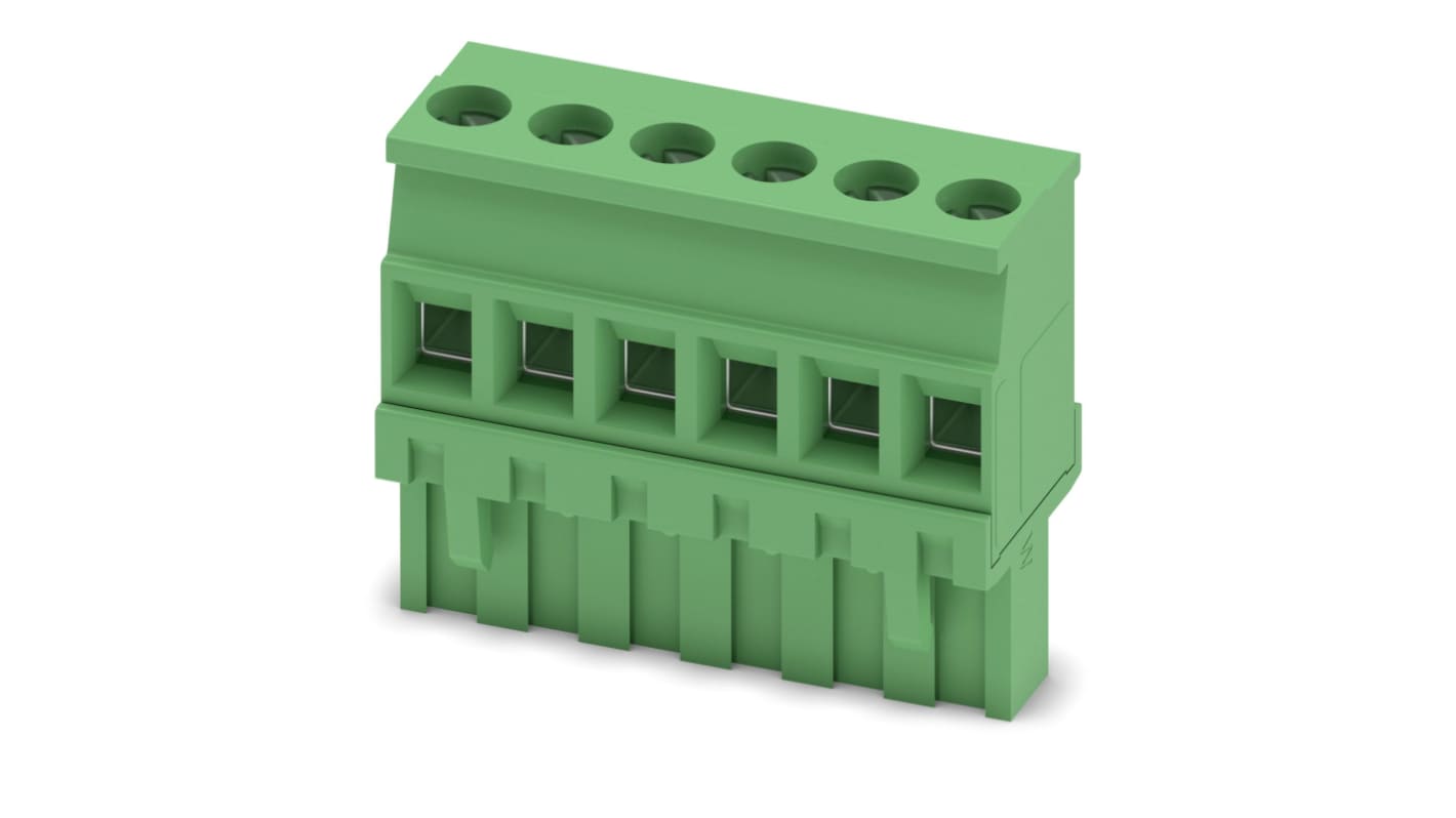 Phoenix Contact, 5.08mm Pitch, MVSTBR 2.5/6-ST-5.08, 6 Way, , Pluggable Terminal Block, Plug, Cable Mount, Screw