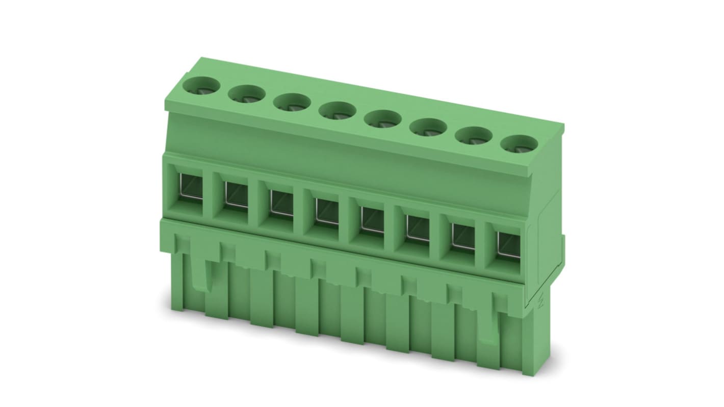 Phoenix Contact, 5.08mm Pitch, MVSTBR 2.5/ 8-ST-5.08, 8 Way, Pluggable Terminal Block, Plug, Cable Mount, Screw