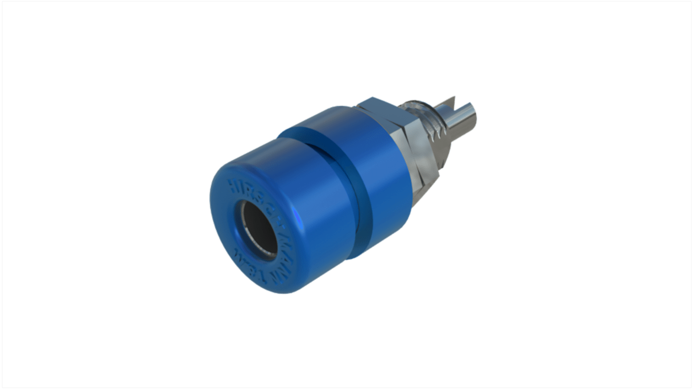 Hirschmann 4 mm香蕉插座, 蓝色, 30 V ac, 60V 直流, 32A, 焊接式, 23mm长, 镀锡