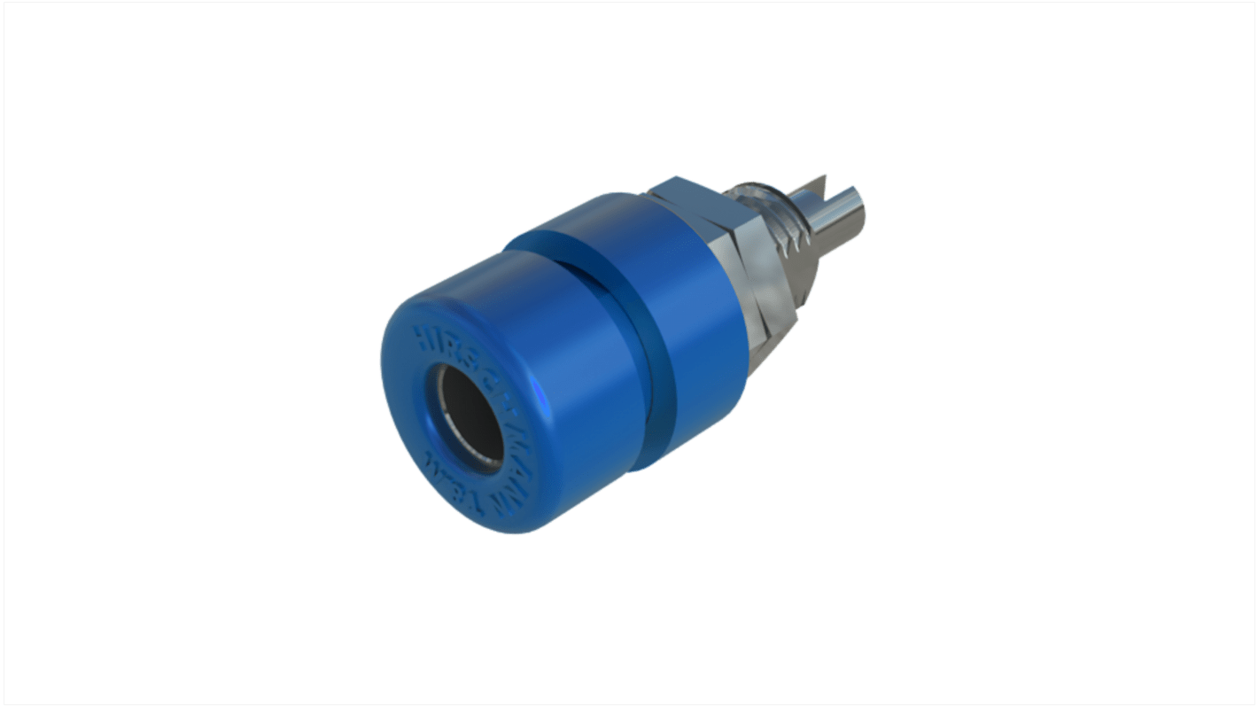 Hirschmann Test & Measurement Blue Female Banana Socket, 4 mm Connector, Solder Termination, 32A, 30 V ac, 60V dc, Tin