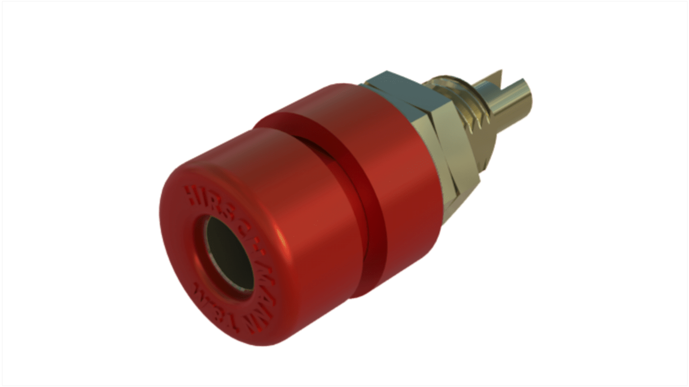 Hirschmann Test & Measurement Red Female Banana Socket, 4 mm Connector, Solder Termination, 32A, 30 V ac, 60V dc, Gold