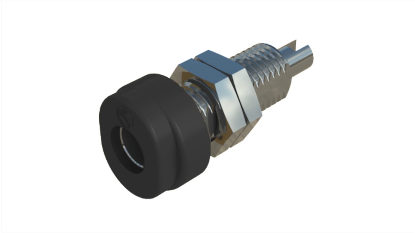 Hirschmann 4 mm香蕉插座, 黑色, 30 V ac, 60V 直流, 16A, 焊接式, 23mm长, 镀锡