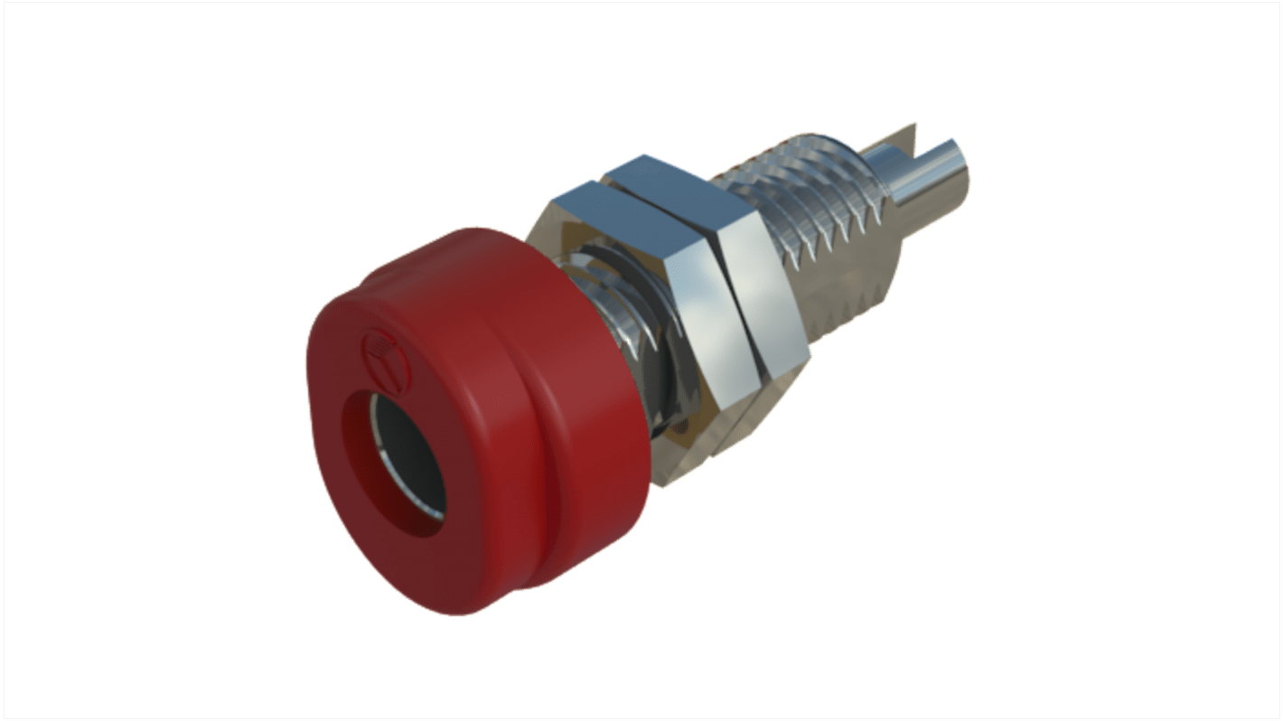 Hirschmann 4 mm香蕉插座, 红色, 30 V ac, 60V 直流, 16A, 焊接式, 23mm长, 镀锡