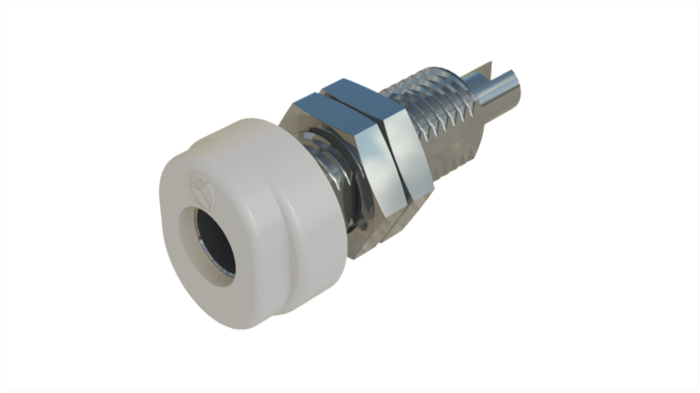 Hirschmann 4 mm香蕉插座, 白色, 30 V ac, 60V 直流, 16A, 焊接式, 23mm长, 镀锡