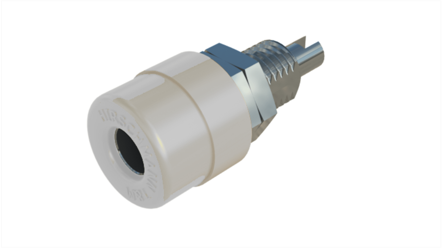 Hirschmann 4 mm香蕉插座, 白色, 30 V ac, 60V 直流, 32A, 焊接式, 23mm长, 镀锡