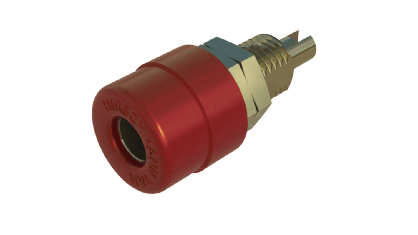 Hirschmann 4 mm香蕉插座, 红色, 30 V ac, 60V 直流, 32A, 焊接式, 23mm长, 镀金