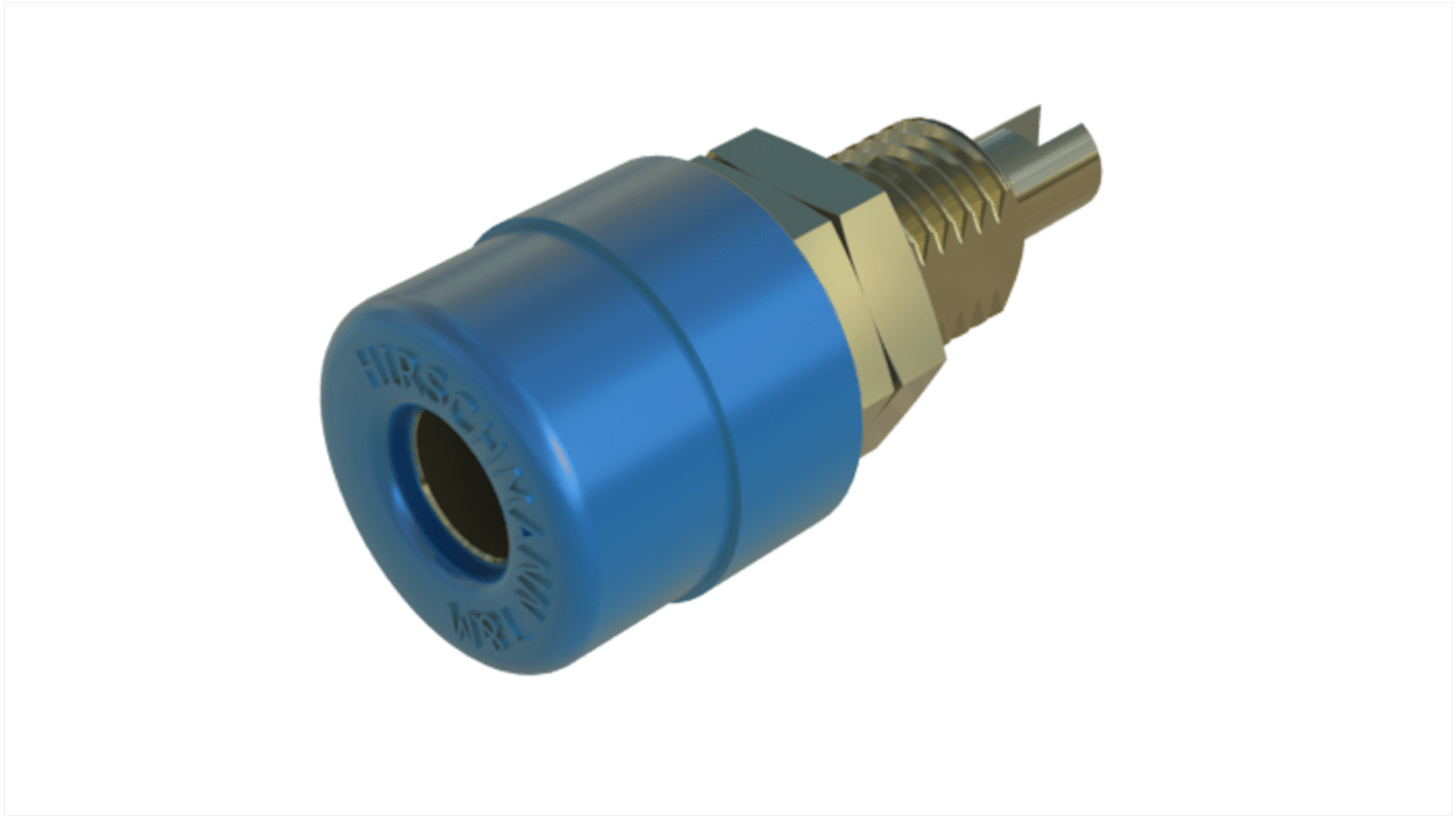 Hirschmann Test & Measurement Blue Female Banana Socket, 4 mm Connector, Solder Termination, 32A, 30 V ac, 60V dc, Gold