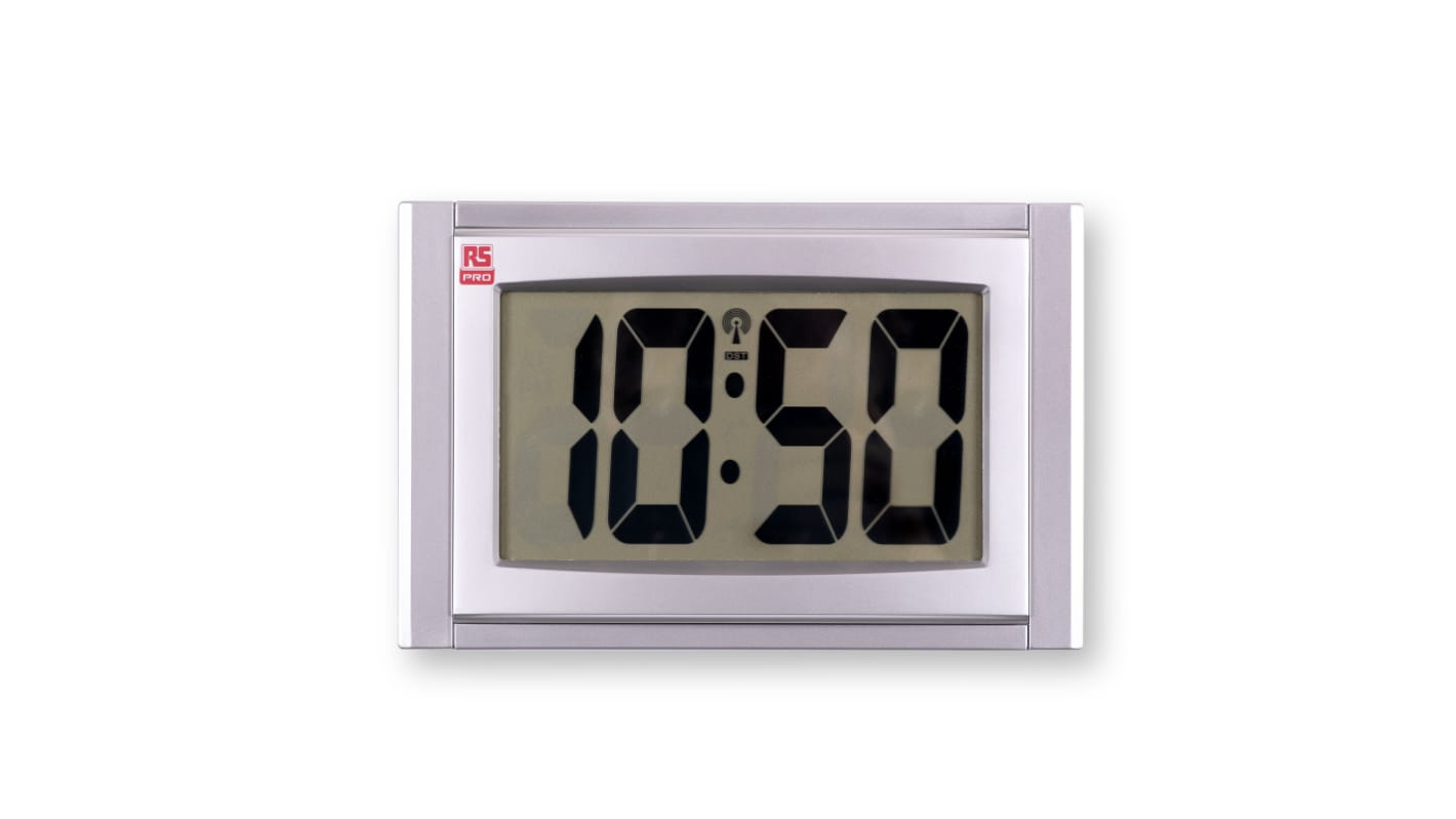 RS PRO Silver Radio Controlled Desktop, Wall Clock