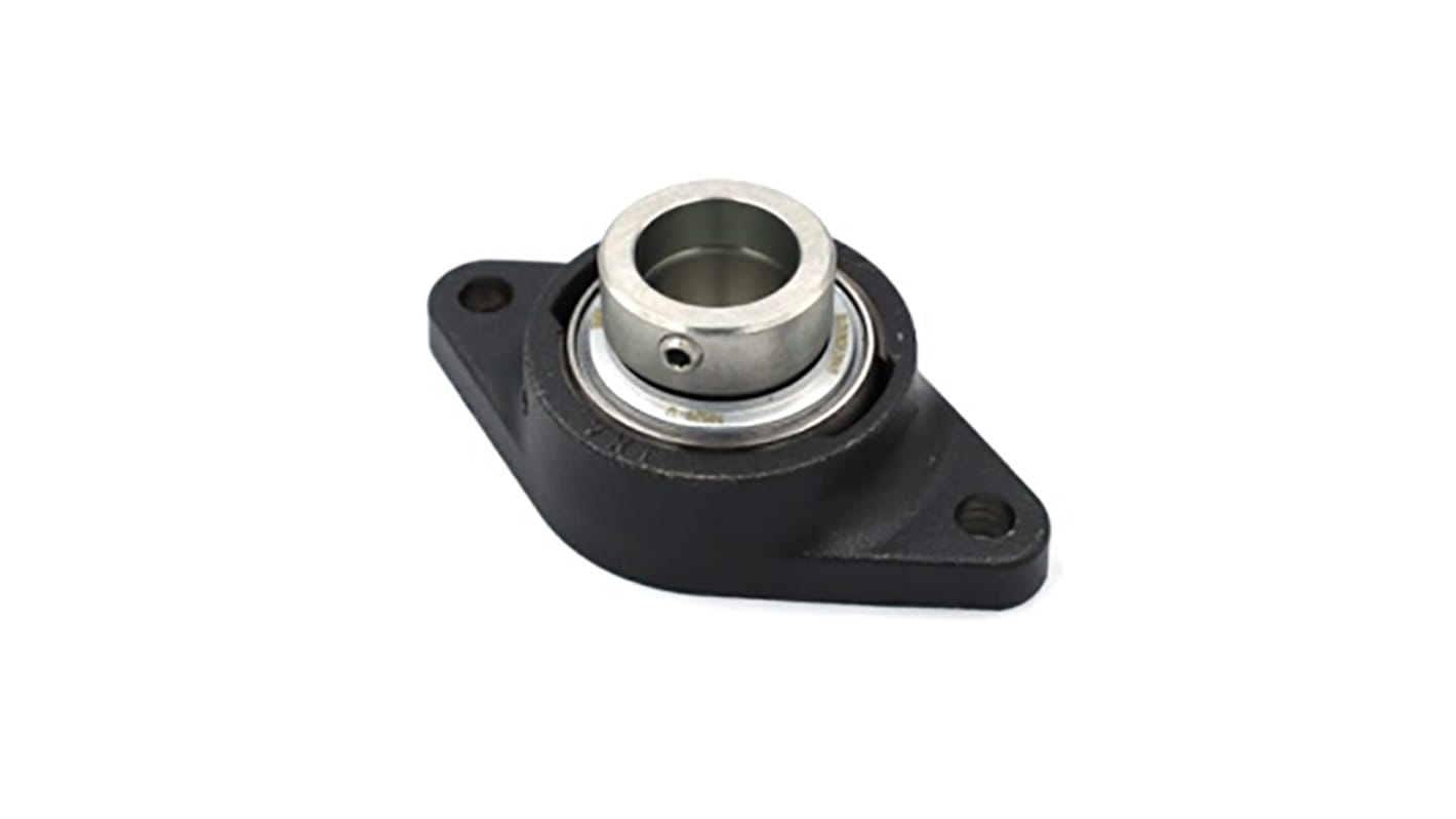 Cuscinetto flangiato INA, 2 fori di montaggio da 11,5 mm, Ø int 25mm, dimensioni 70mm x 46mm x 124mm, in Ghisa