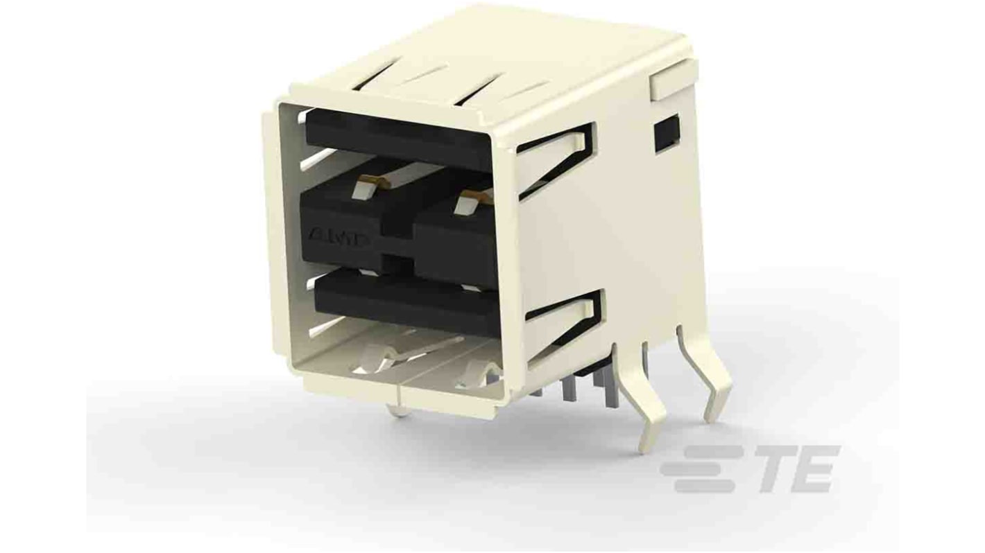 TE Connectivity USB-stik, 2 porte  Porte Version 2.0, Hun, Retvinklet, Hulmontering, 1.0A