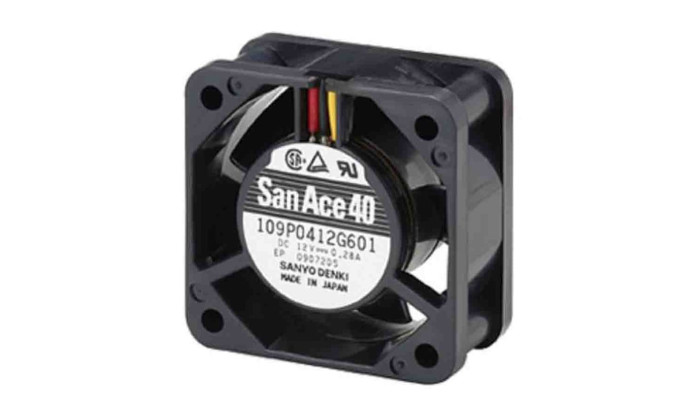 Sanyo Denki 109P Series Axial Fan, 12 V dc, DC Operation, 10.9cfm, 2.16W, 180mA Max, 40 x 40 x 20mm