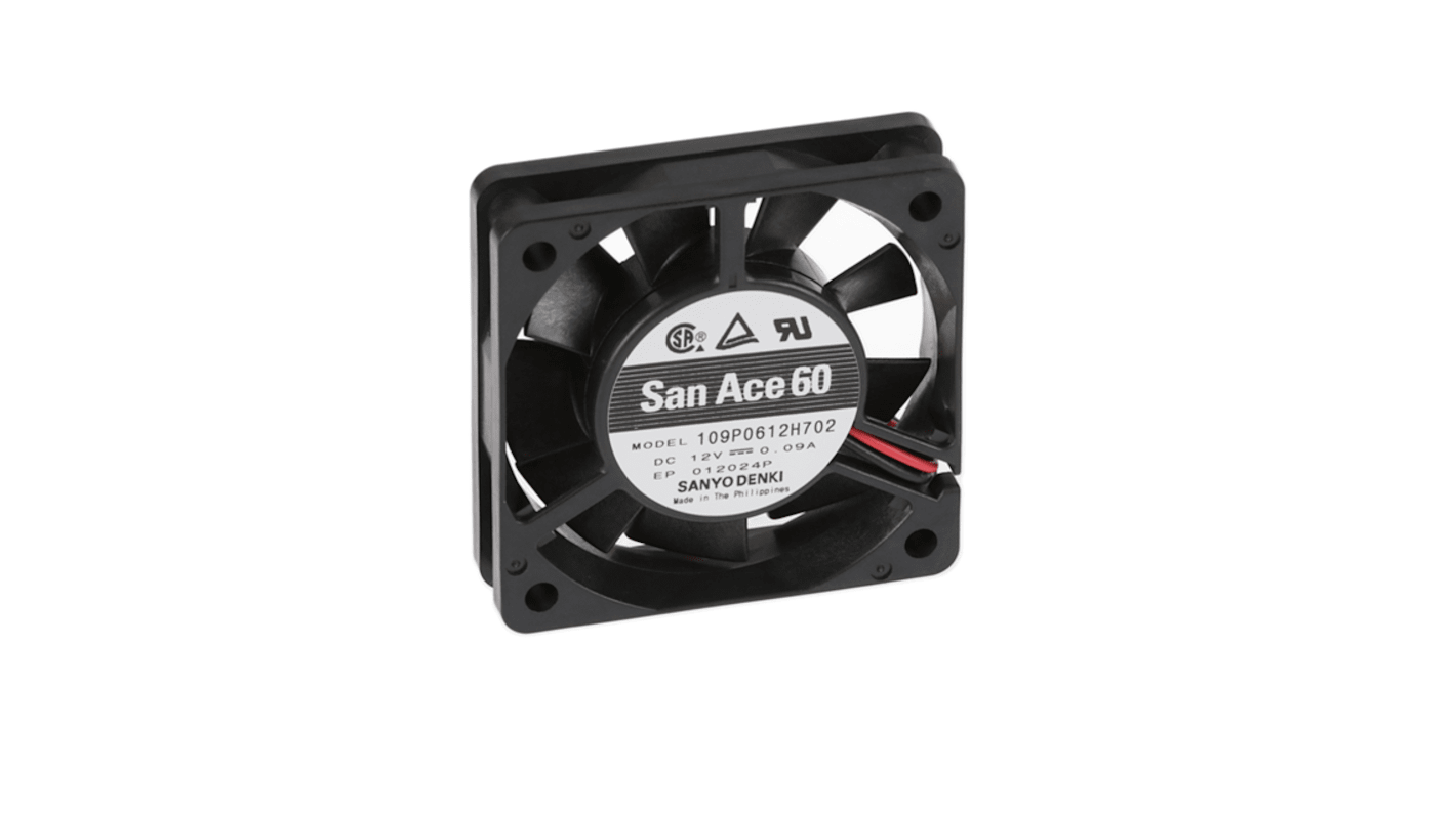 Sanyo Denki 109P Series Axial Fan, 12 V dc, DC Operation, 14.1cfm, 1.08W, 90mA Max, 60 x 60 x 15mm