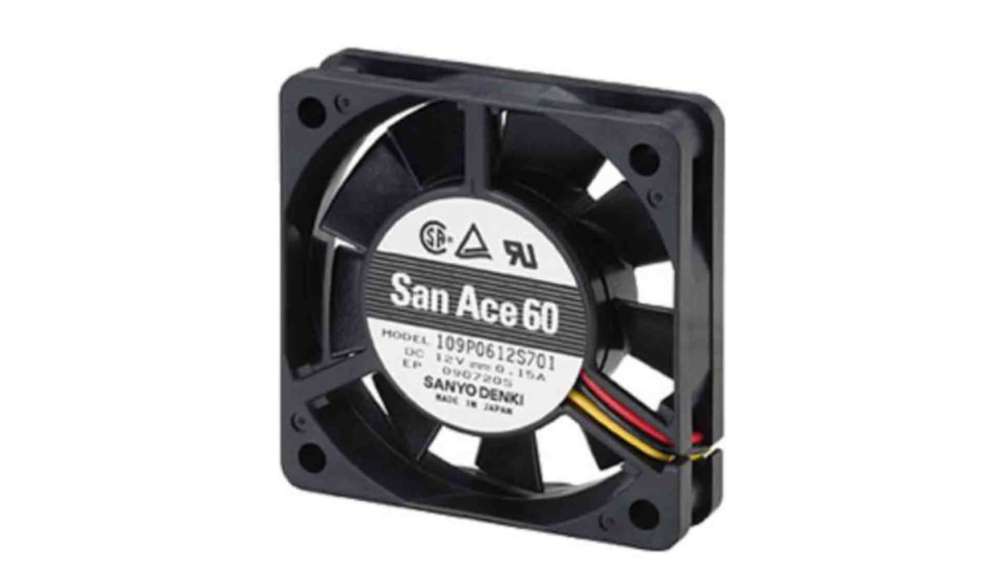 Sanyo Denki 109P Series Axial Fan, 24 V dc, DC Operation, 14.1cfm, 1.44W, 60mA Max, 60 x 60 x 15mm