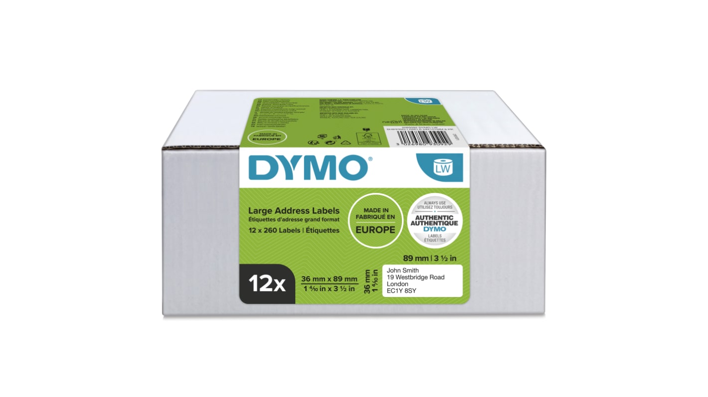 Dymo White Label Roll, 89mm Width, 36mm Height