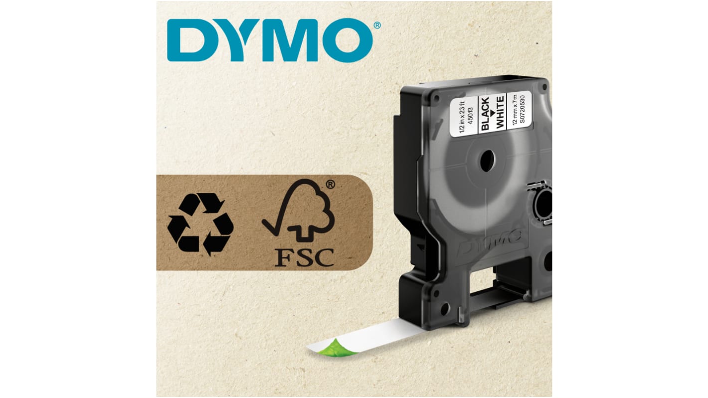 Dymo Black on White Label Printer Tape, 7.62mm Label Length, 12mm Label Width