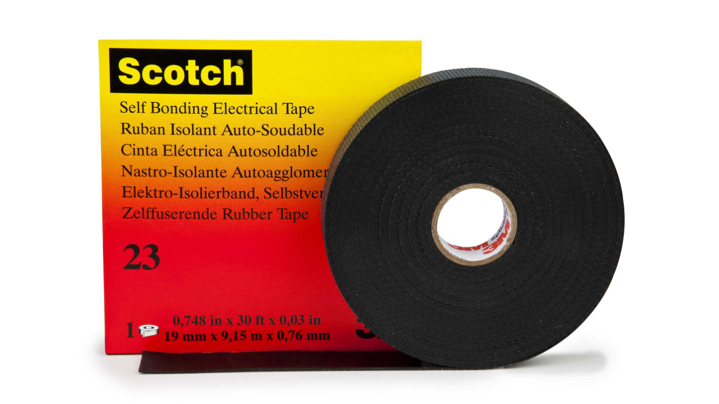 3M Scotch® 23 EPDM Selbstverschweißendes Isolierband, Schwarz, Stärke 0.76mm, 19mm x 9m, Nicht selbstklebend