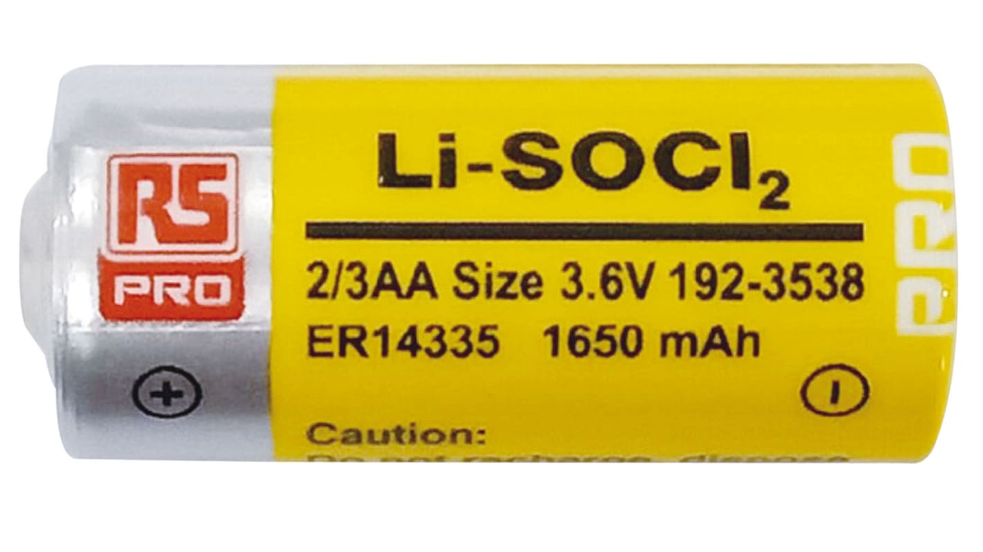 Pile 2/3 AA, 3.6V, RS PRO, Lithium Thionyle Chloride, 1.65Ah