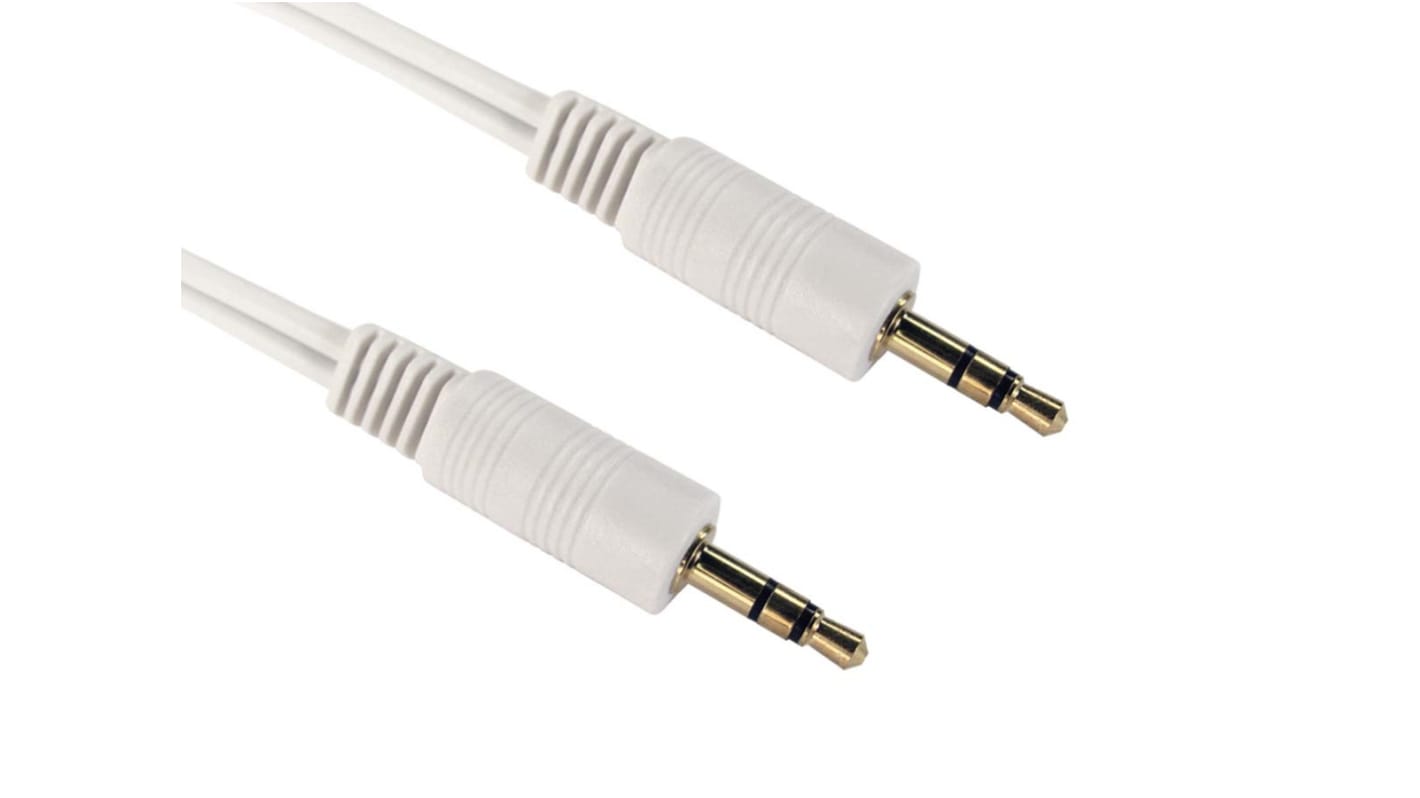RS PRO AUX音频线, 3.5 mm 立体声公插转3.5 mm 立体声公插, 3m长, 白色