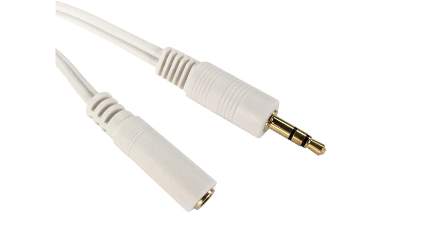 RS PRO Male 3.5mm Stereo Jack to Female 3.5mm Stereo Jack Aux Cable, White, 5m