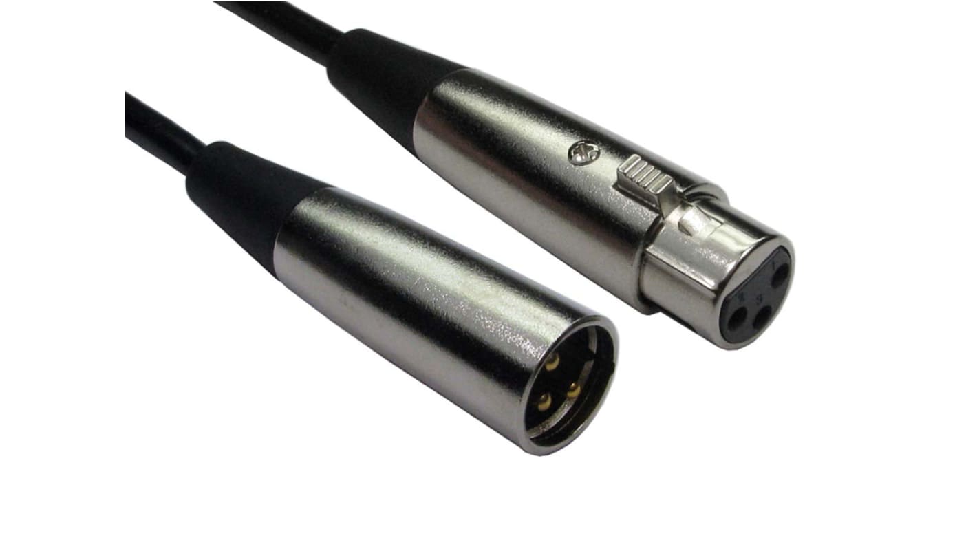 RS PRO Male 3 Pin XLR to Female 3 Pin XLR  Cable, Black, 10m