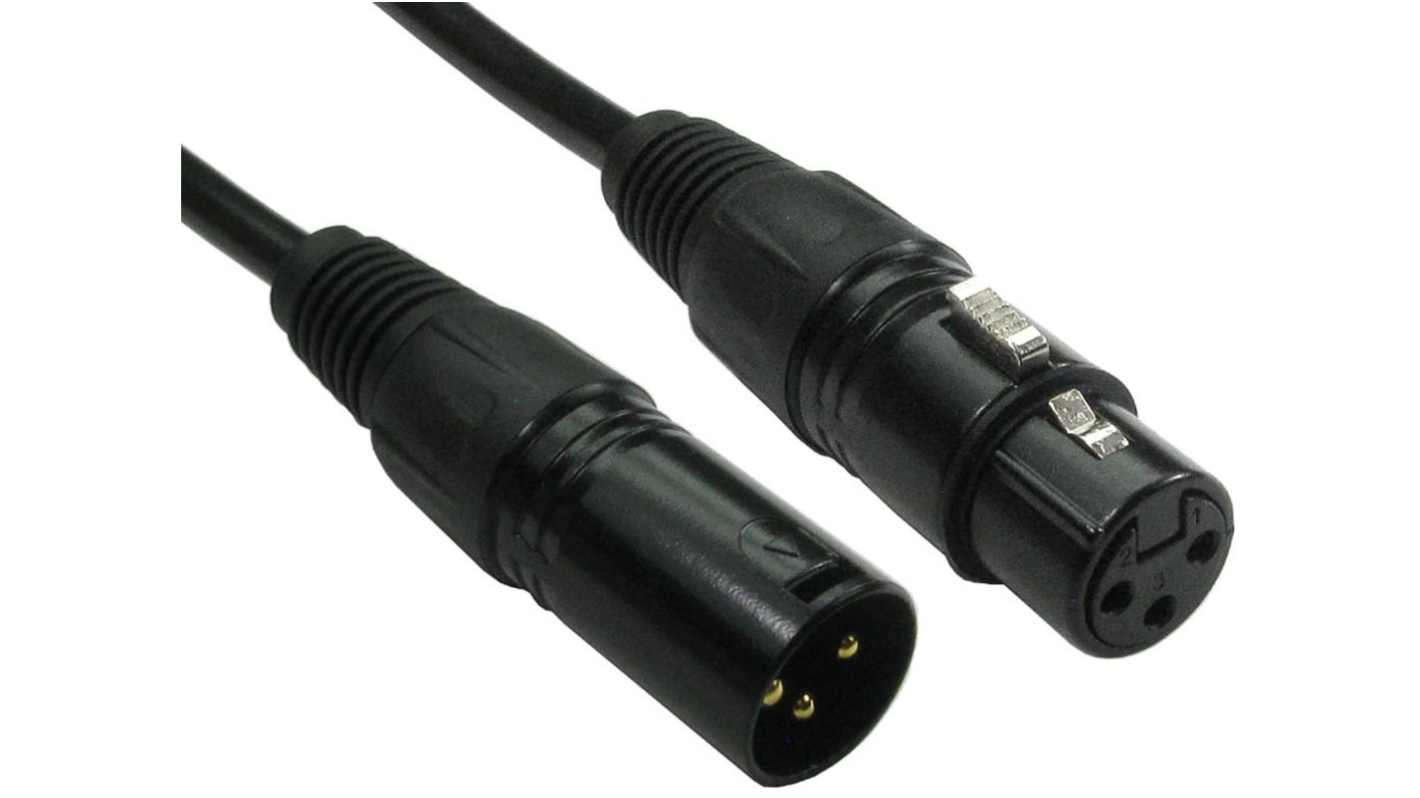 RS PRO Male 3 Pin XLR to Female 3 Pin XLR  Cable, Black, 10m