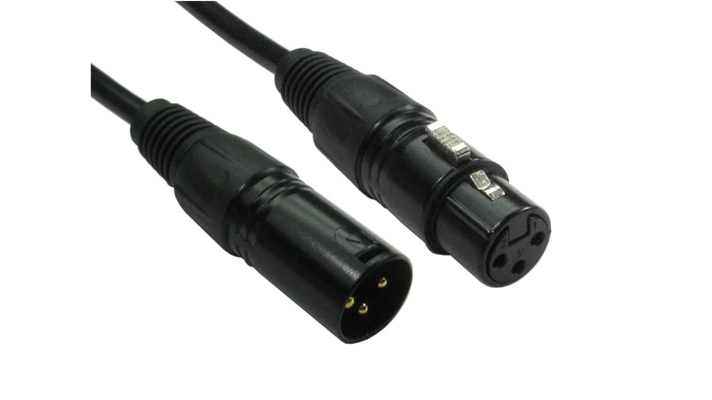 RS PRO Male 3 Pin XLR to Female 3 Pin XLR  Cable, Black, 15m