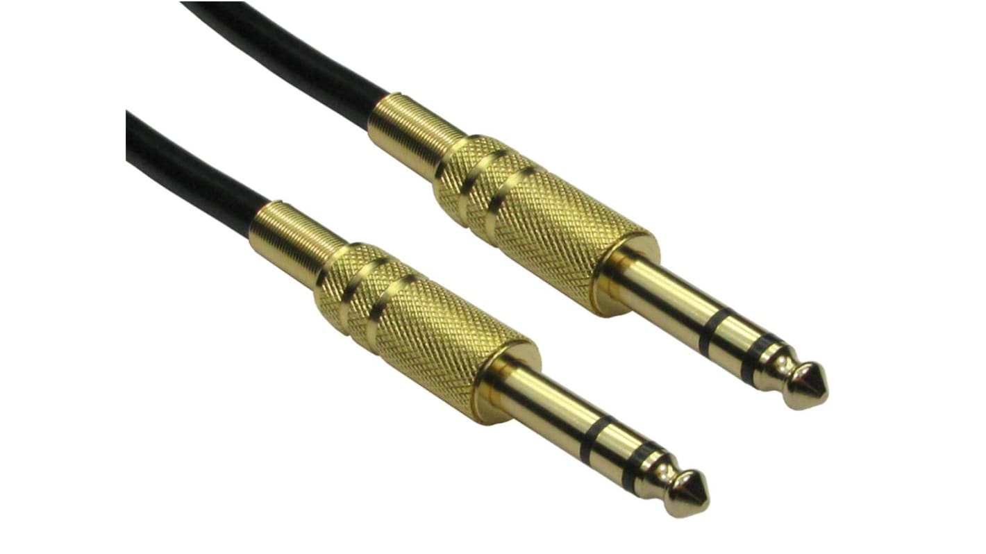 RS PRO Male 6.35mm Stereo Jack to Male 6.35mm Stereo Jack Aux Cable, Black, 500mm