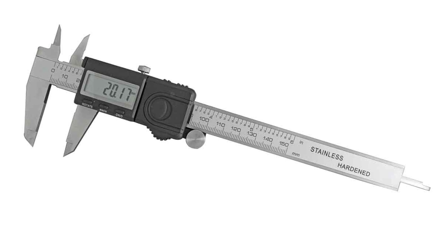 RS PRO 150mm, 6in Digital Caliper 0.01 mm Resolution, Imperial, Metric With UKAS Calibration